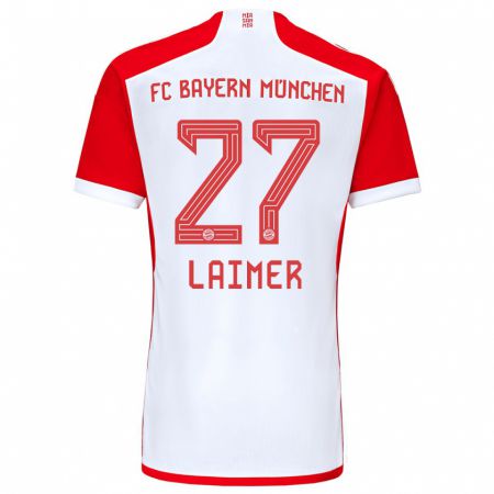 Kandiny Kinder Konrad Laimer #27 Rot-Weiss Heimtrikot Trikot 2023/24 T-Shirt