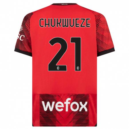 Kandiny Kinder Samuel Chukwueze #21 Rot Schwarz Heimtrikot Trikot 2023/24 T-Shirt