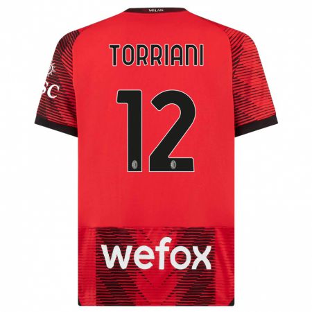 Kandiny Kinder Lorenzo Torriani #12 Rot Schwarz Heimtrikot Trikot 2023/24 T-Shirt