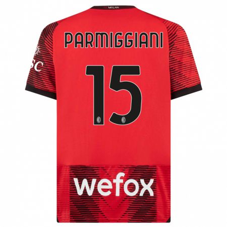 Kandiny Kinder Pietro Parmiggiani #15 Rot Schwarz Heimtrikot Trikot 2023/24 T-Shirt