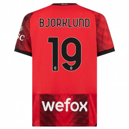 Kandiny Kinder Lukas Bjorklund #19 Rot Schwarz Heimtrikot Trikot 2023/24 T-Shirt