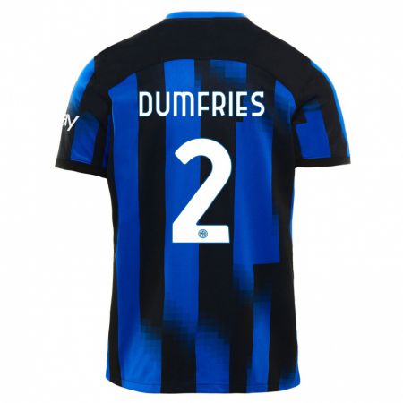 Kandiny Kinder Denzel Dumfries #2 Schwarz Blau Heimtrikot Trikot 2023/24 T-Shirt