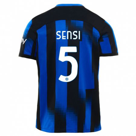 Kandiny Kinder Stefano Sensi #5 Schwarz Blau Heimtrikot Trikot 2023/24 T-Shirt