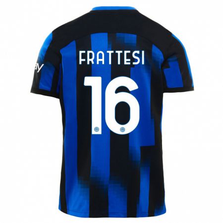 Kandiny Kinder Davide Frattesi #16 Schwarz Blau Heimtrikot Trikot 2023/24 T-Shirt