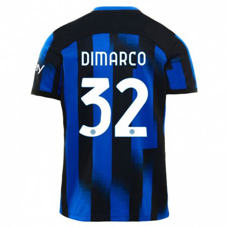 Kandiny Kinder Federico Dimarco #32 Schwarz Blau Heimtrikot Trikot 2023/24 T-Shirt