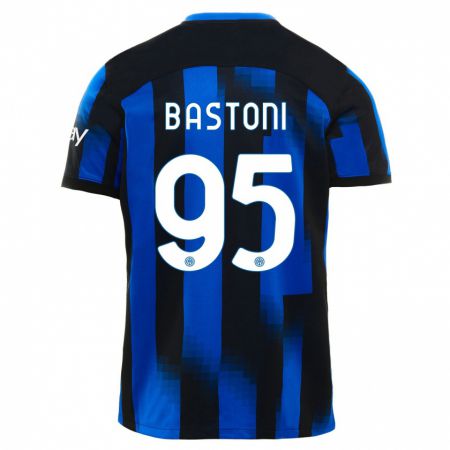 Kandiny Kinder Alessandro Bastoni #95 Schwarz Blau Heimtrikot Trikot 2023/24 T-Shirt