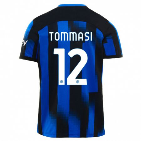 Kandiny Kinder Francesco Tommasi #12 Schwarz Blau Heimtrikot Trikot 2023/24 T-Shirt