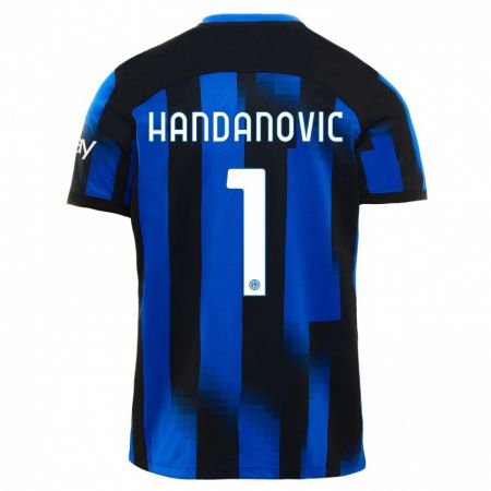 Kandiny Kinder Samir Handanovic #1 Schwarz Blau Heimtrikot Trikot 2023/24 T-Shirt
