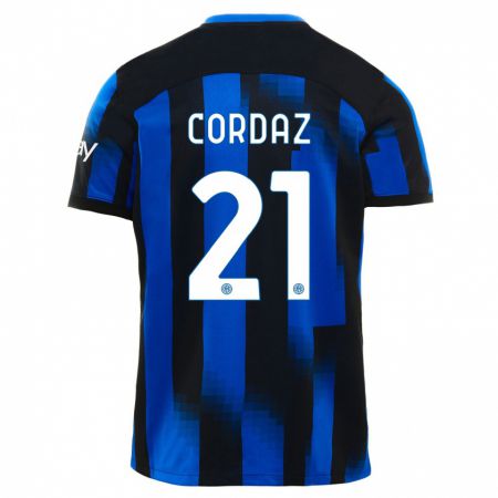Kandiny Kinder Alex Cordaz #21 Schwarz Blau Heimtrikot Trikot 2023/24 T-Shirt