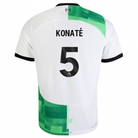 Kandiny Kinder Ibrahima Konaté #5 Weiß Grün Auswärtstrikot Trikot 2023/24 T-Shirt