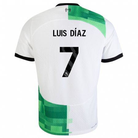 Kandiny Kinder Luis Díaz #7 Weiß Grün Auswärtstrikot Trikot 2023/24 T-Shirt