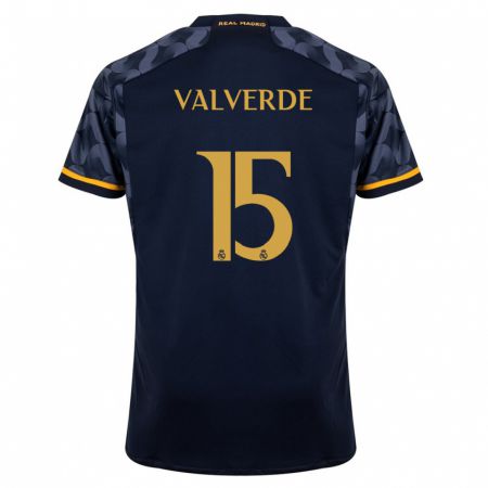 Kandiny Kinder Federico Valverde #15 Dunkelblau Auswärtstrikot Trikot 2023/24 T-Shirt