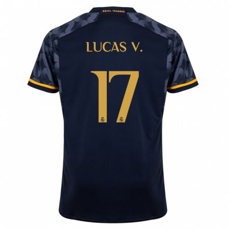 Kandiny Kinder Lucas Vázquez #17 Dunkelblau Auswärtstrikot Trikot 2023/24 T-Shirt