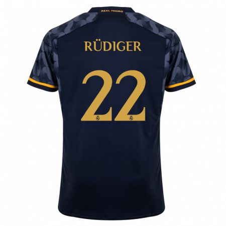 Kandiny Kinder Antonio Rüdiger #22 Dunkelblau Auswärtstrikot Trikot 2023/24 T-Shirt