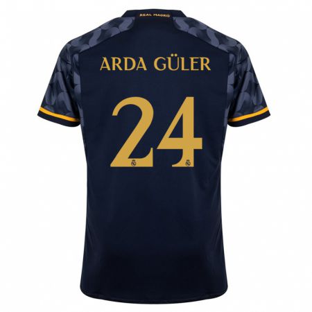 Kandiny Kinder Arda Güler #24 Dunkelblau Auswärtstrikot Trikot 2023/24 T-Shirt