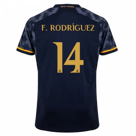 Kandiny Kinder Fer Rodríguez #14 Dunkelblau Auswärtstrikot Trikot 2023/24 T-Shirt