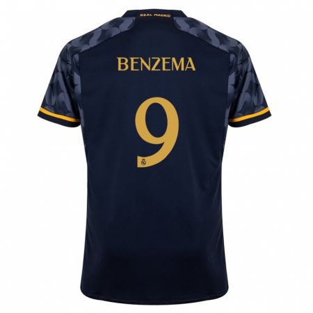 Kandiny Kinder Karim Benzema #9 Dunkelblau Auswärtstrikot Trikot 2023/24 T-Shirt