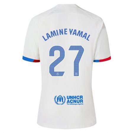 Kandiny Kinder Lamine Yamal #27 Weiß Auswärtstrikot Trikot 2023/24 T-Shirt