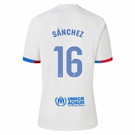Kandiny Kinder Edu Sánchez #16 Weiß Auswärtstrikot Trikot 2023/24 T-Shirt