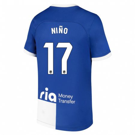 Kandiny Kinder Adrián Niño #17 Blau Weiss Auswärtstrikot Trikot 2023/24 T-Shirt