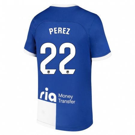 Kandiny Kinder Pablo Pérez #22 Blau Weiss Auswärtstrikot Trikot 2023/24 T-Shirt