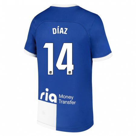 Kandiny Kinder Javier Díaz #14 Blau Weiss Auswärtstrikot Trikot 2023/24 T-Shirt