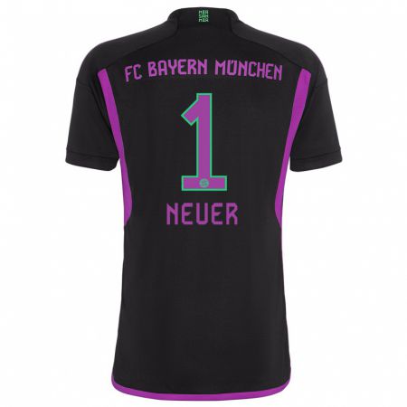 Kandiny Kinder Manuel Neuer #1 Schwarz Auswärtstrikot Trikot 2023/24 T-Shirt
