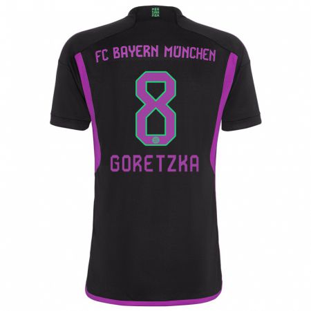 Kandiny Kinder Leon Goretzka #8 Schwarz Auswärtstrikot Trikot 2023/24 T-Shirt