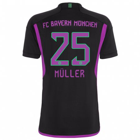 Kandiny Kinder Thomas Müller #25 Schwarz Auswärtstrikot Trikot 2023/24 T-Shirt