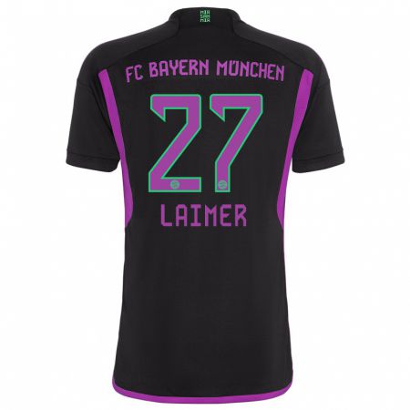 Kandiny Kinder Konrad Laimer #27 Schwarz Auswärtstrikot Trikot 2023/24 T-Shirt