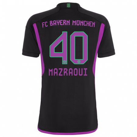 Kandiny Kinder Noussair Mazraoui #40 Schwarz Auswärtstrikot Trikot 2023/24 T-Shirt