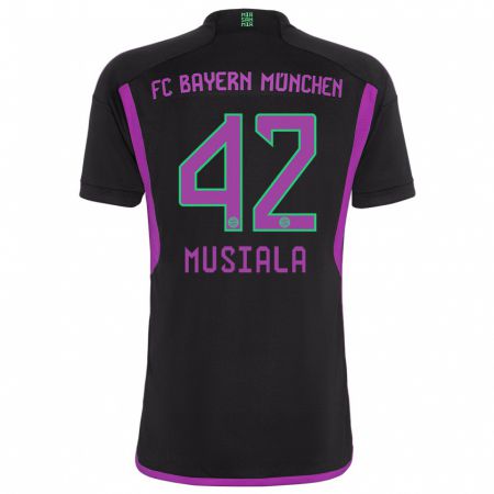 Kandiny Kinder Jamal Musiala #42 Schwarz Auswärtstrikot Trikot 2023/24 T-Shirt
