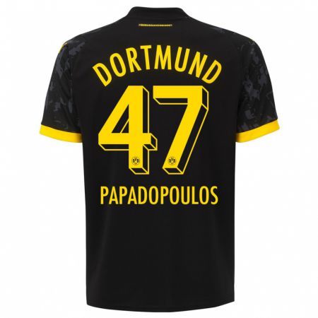 Kandiny Kinder Antonios Papadopoulos #47 Schwarz Auswärtstrikot Trikot 2023/24 T-Shirt