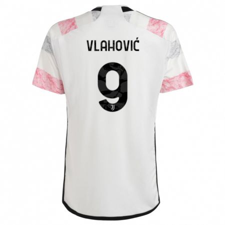 Kandiny Kinder Dusan Vlahovic #9 Weiß Rosa Auswärtstrikot Trikot 2023/24 T-Shirt