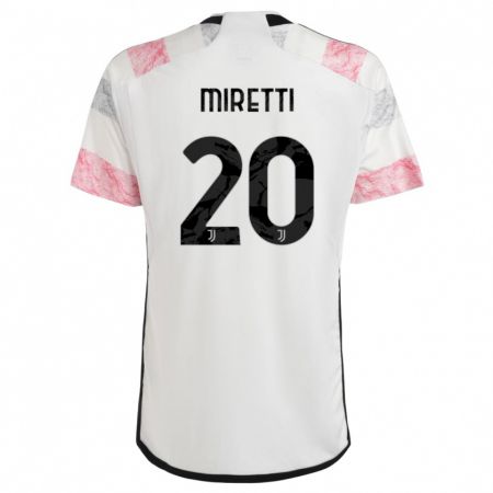 Kandiny Kinder Fabio Miretti #20 Weiß Rosa Auswärtstrikot Trikot 2023/24 T-Shirt