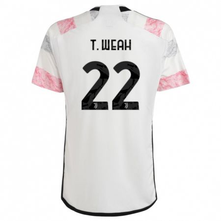 Kandiny Kinder Timothy Weah #22 Weiß Rosa Auswärtstrikot Trikot 2023/24 T-Shirt