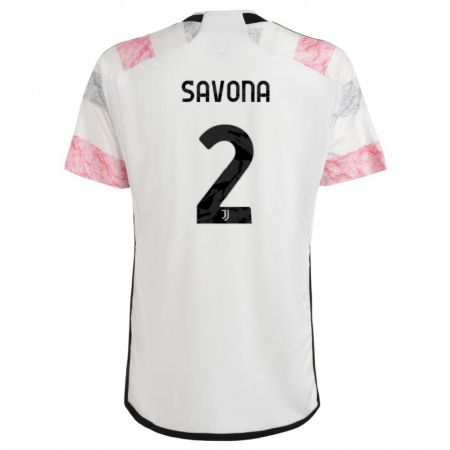Kandiny Kinder Nicolò Savona #2 Weiß Rosa Auswärtstrikot Trikot 2023/24 T-Shirt