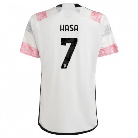 Kandiny Kinder Luis Hasa #7 Weiß Rosa Auswärtstrikot Trikot 2023/24 T-Shirt
