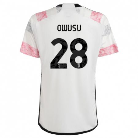 Kandiny Kinder Augusto Owusu #28 Weiß Rosa Auswärtstrikot Trikot 2023/24 T-Shirt