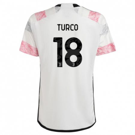 Kandiny Kinder Nicolo Turco #18 Weiß Rosa Auswärtstrikot Trikot 2023/24 T-Shirt