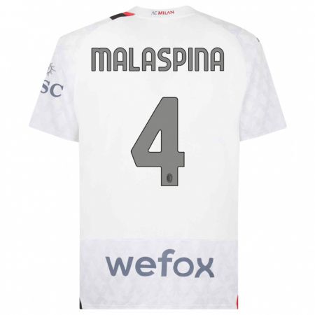 Kandiny Kinder Mattia Malaspina #4 Weiß Auswärtstrikot Trikot 2023/24 T-Shirt