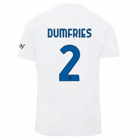 Kandiny Kinder Denzel Dumfries #2 Weiß Auswärtstrikot Trikot 2023/24 T-Shirt