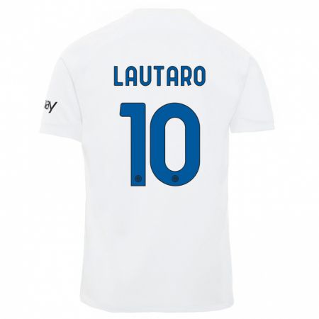 Kandiny Kinder Lautaro Martínez #10 Weiß Auswärtstrikot Trikot 2023/24 T-Shirt