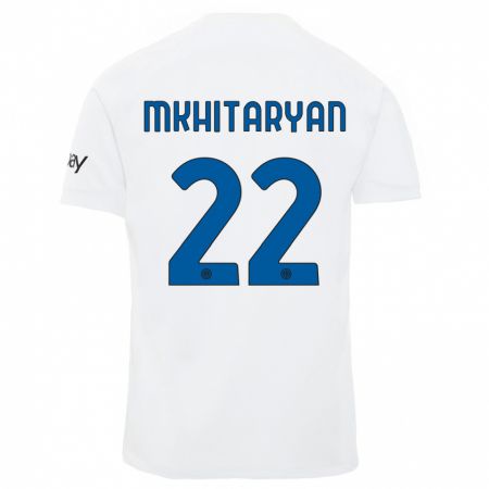 Kandiny Kinder Henrikh Mkhitaryan #22 Weiß Auswärtstrikot Trikot 2023/24 T-Shirt