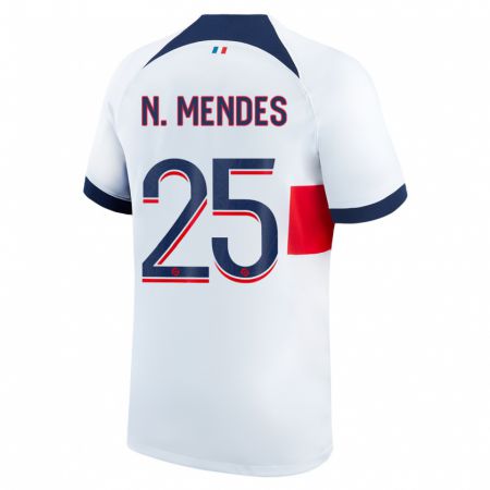 Kandiny Kinder Nuno Mendes #25 Weiß Auswärtstrikot Trikot 2023/24 T-Shirt