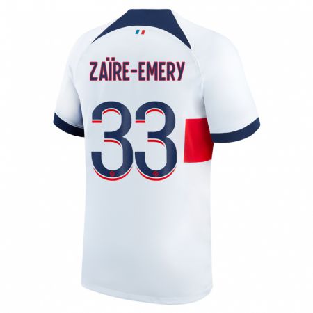Kandiny Kinder Warren Zaïre-Emery #33 Weiß Auswärtstrikot Trikot 2023/24 T-Shirt