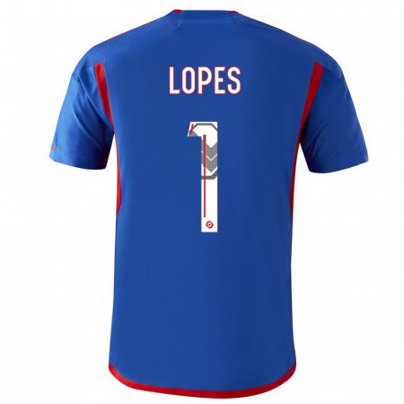 Kandiny Kinder Anthony Lopes #1 Blau Rot Auswärtstrikot Trikot 2023/24 T-Shirt