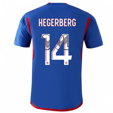 Kandiny Kinder Ada Hegerberg #14 Blau Rot Auswärtstrikot Trikot 2023/24 T-Shirt