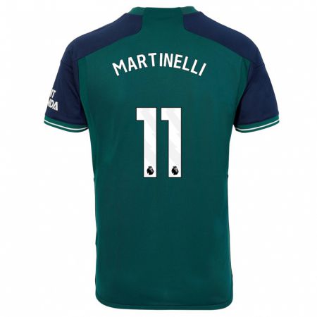 Kandiny Kinder Gabriel Martinelli #11 Grün Ausweichtrikot Trikot 2023/24 T-Shirt