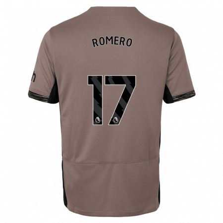 Kandiny Kinder Cristian Romero #17 Dunkelbeige Ausweichtrikot Trikot 2023/24 T-Shirt